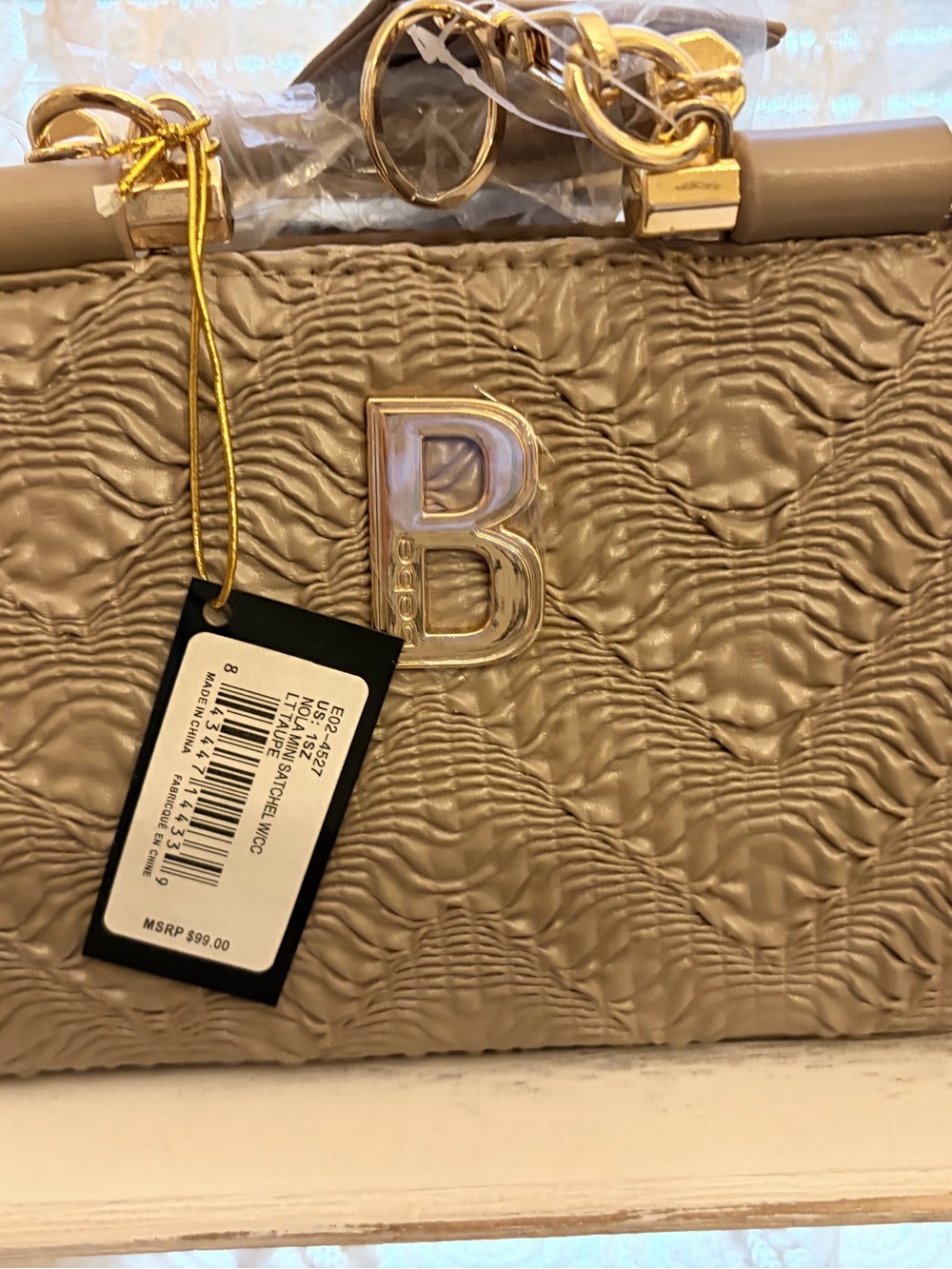 Bebe NWT Signature Satchel Taupe Nature Textured Crossbody Bag w/ Card Holder - Picture 2 of 9
